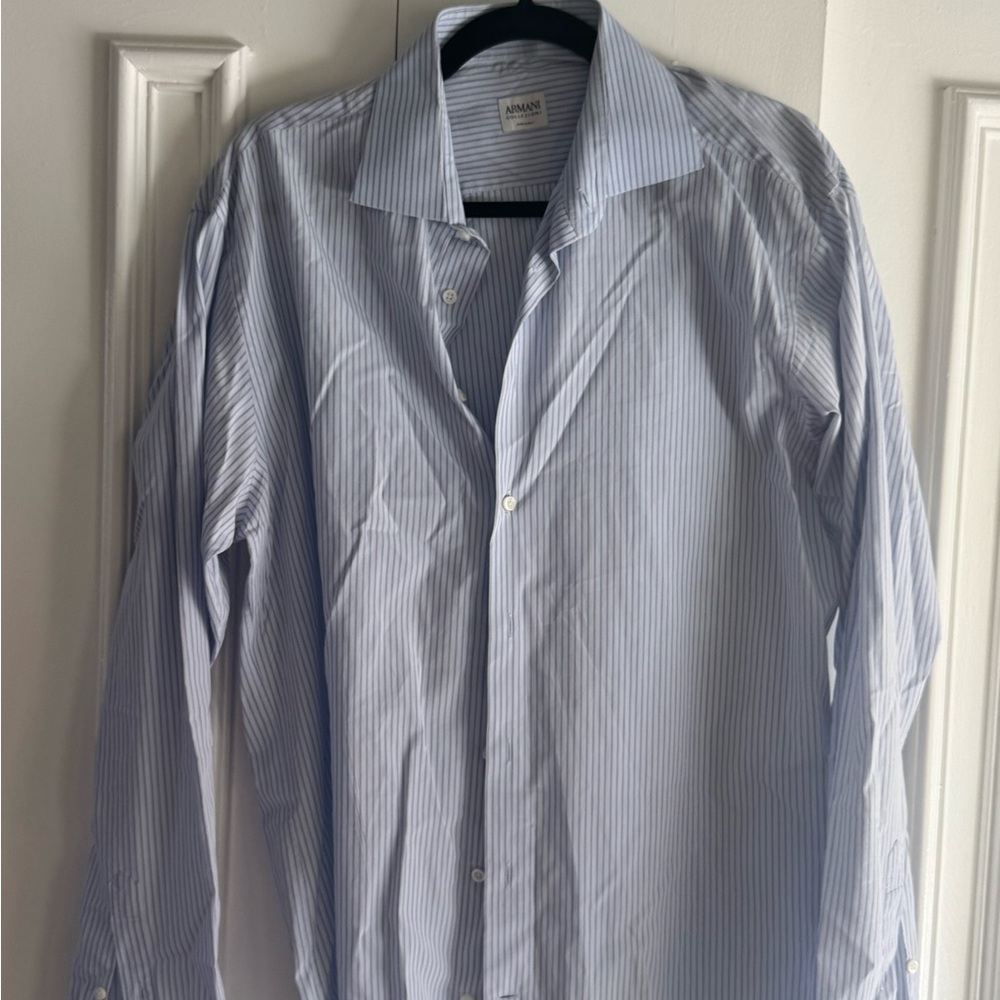 Armani Men's Blue Striped Shirt